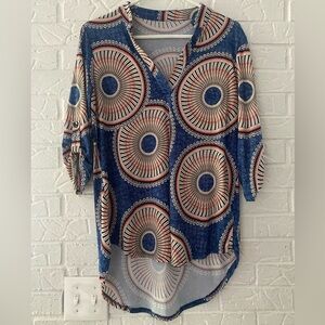 Geo Circles Tunic V-neck 3/4 Length Sleeve M Loose Fit